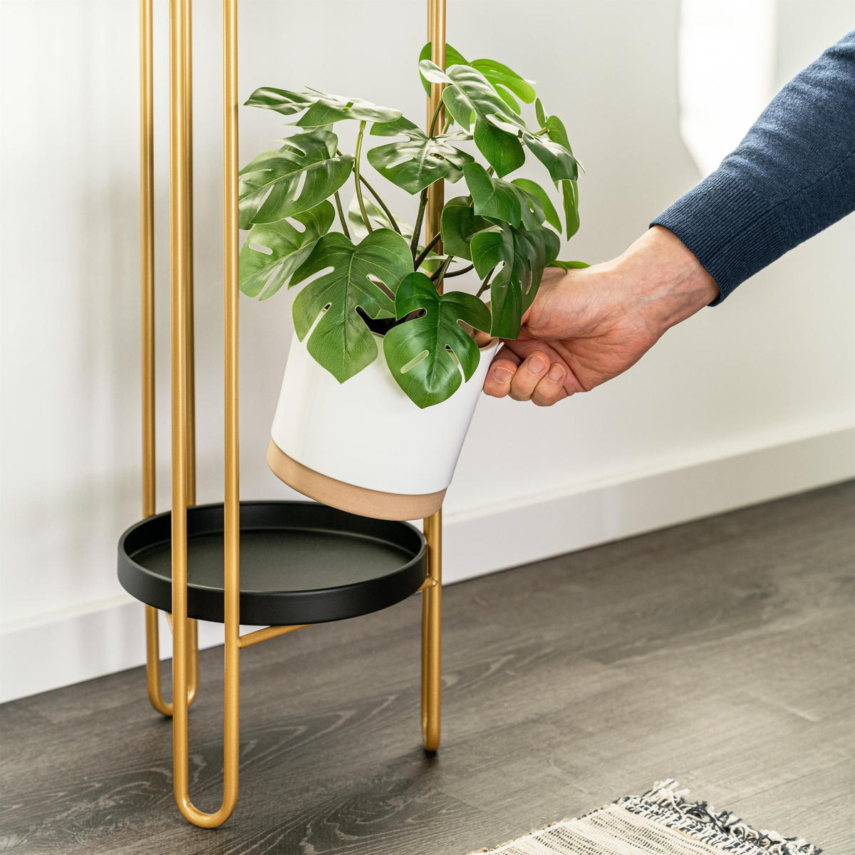 BLUMENHOCKER 2er Set, schwarz, Metall - Goldfarben, Metall (24.7/24.7/83cm) - bremermann