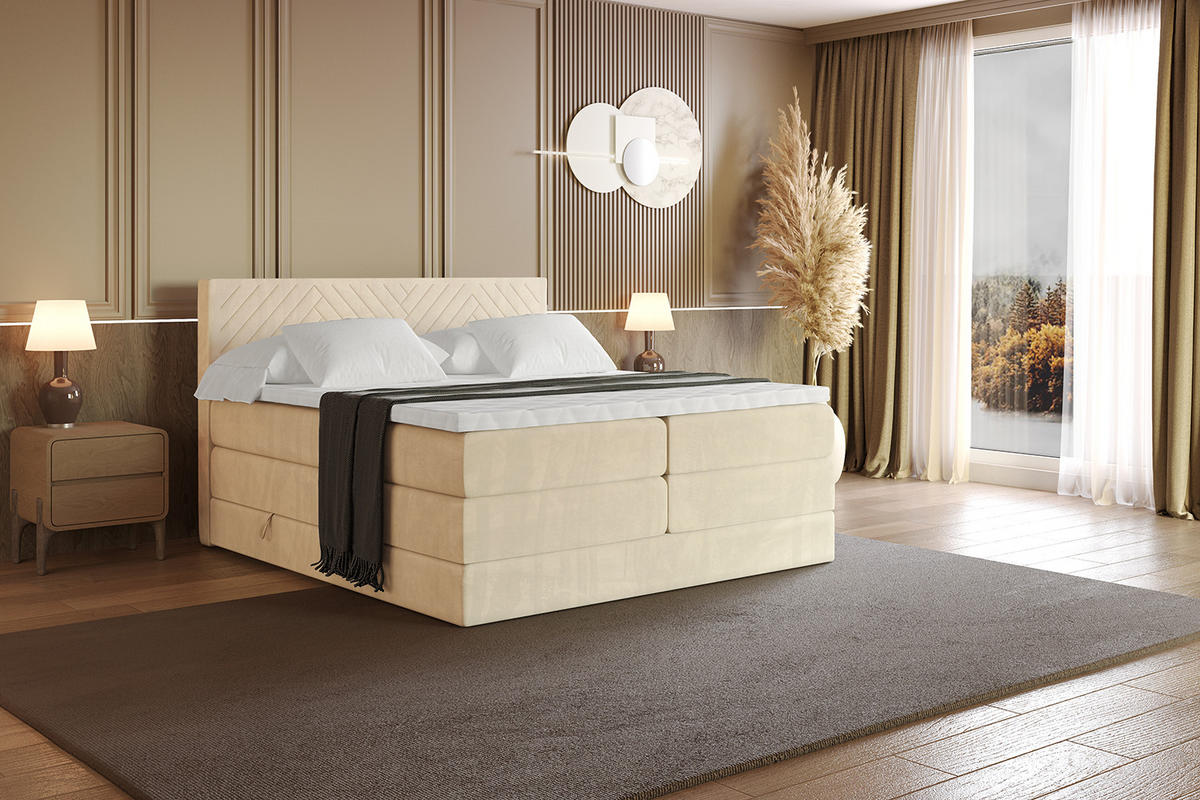 BOXSPRINGBETT mit Matratze H3|H4 und Lattenrost - VEXA KING-160x200 - Beige Monolith - Beige, Holzwerkstoff (160/200cm) - ALTDECOR