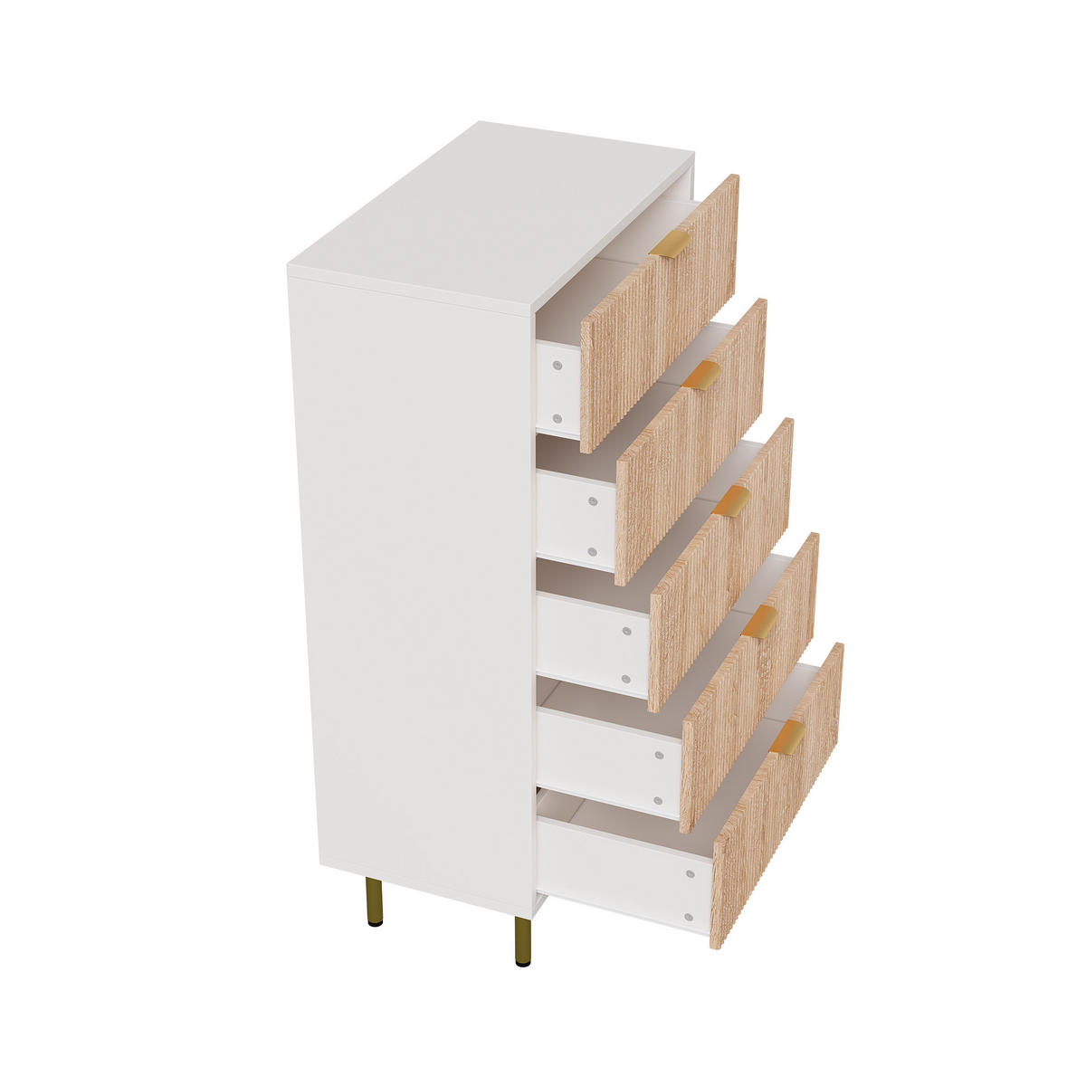 KOMMODE Holzoptik 5 Schubladen Schubladenschrank Naturfarbe - Eichefarben, Holz/Metall (30/110/60cm) - PARAFTA HOME