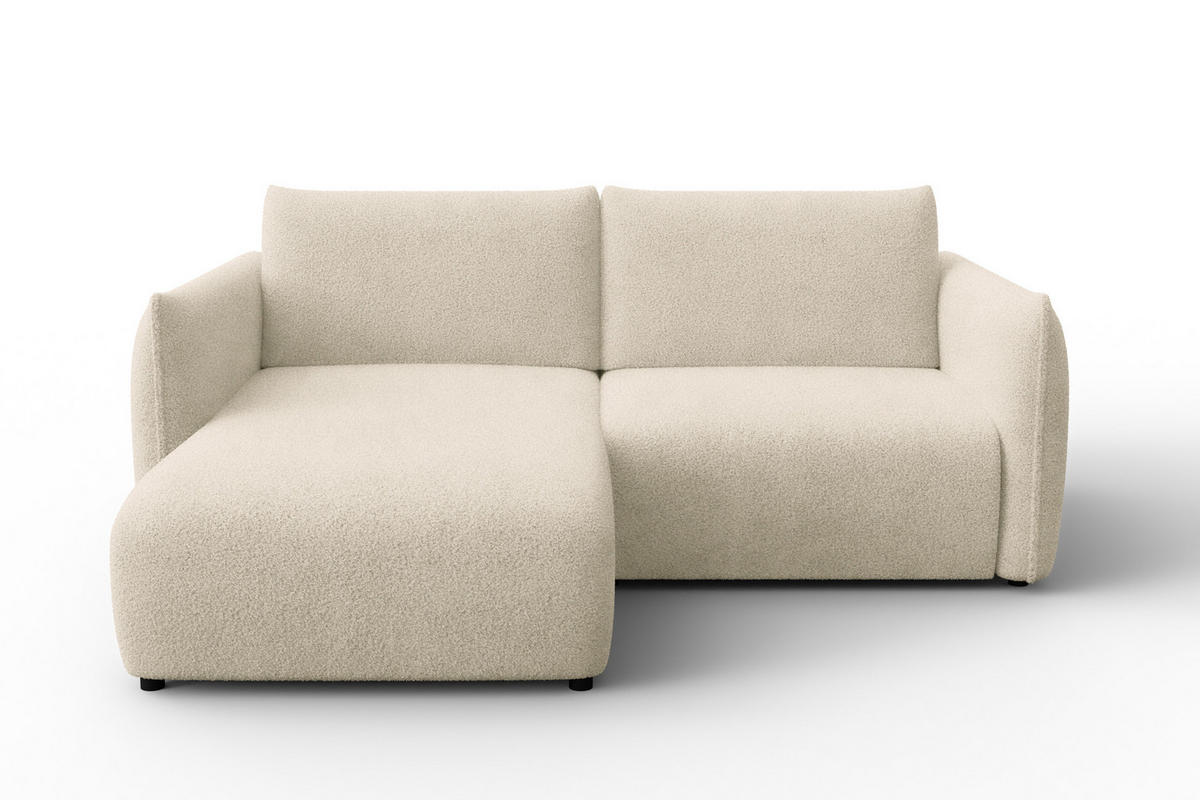 ECKSOFA TAUER 3-Sitzer LINKS, Bouclé-Stoff ecru - Ecru/Schwarz, Holz/Textil (173/206cm) - Courtois Laville
