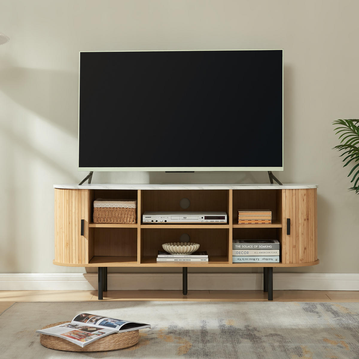 TV-ELEMENT Tvedestrand - Schwarz/Weiß, Holzwerkstoff/Metall (140/55/40cm) - [en.casa]