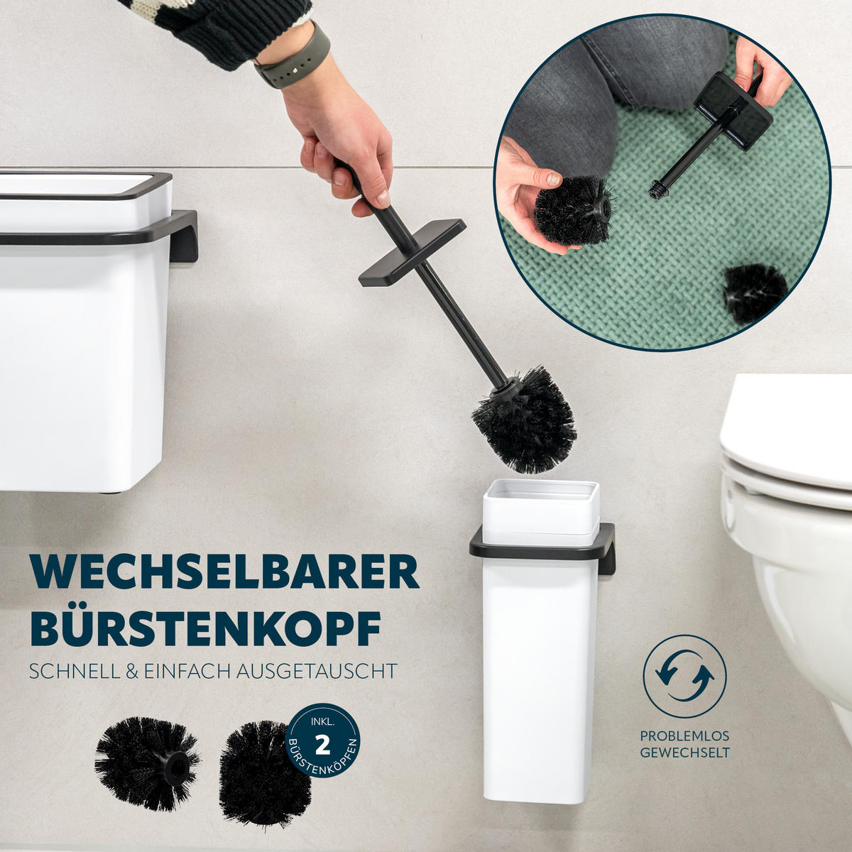 WC-GARNITUR 2-TLG. Bürste u. Eimer SAVONA Softtouch inkl. Wandhalterung, eckig - weiß - Weiß, Kunststoff (18/25/21cm) - bremermann