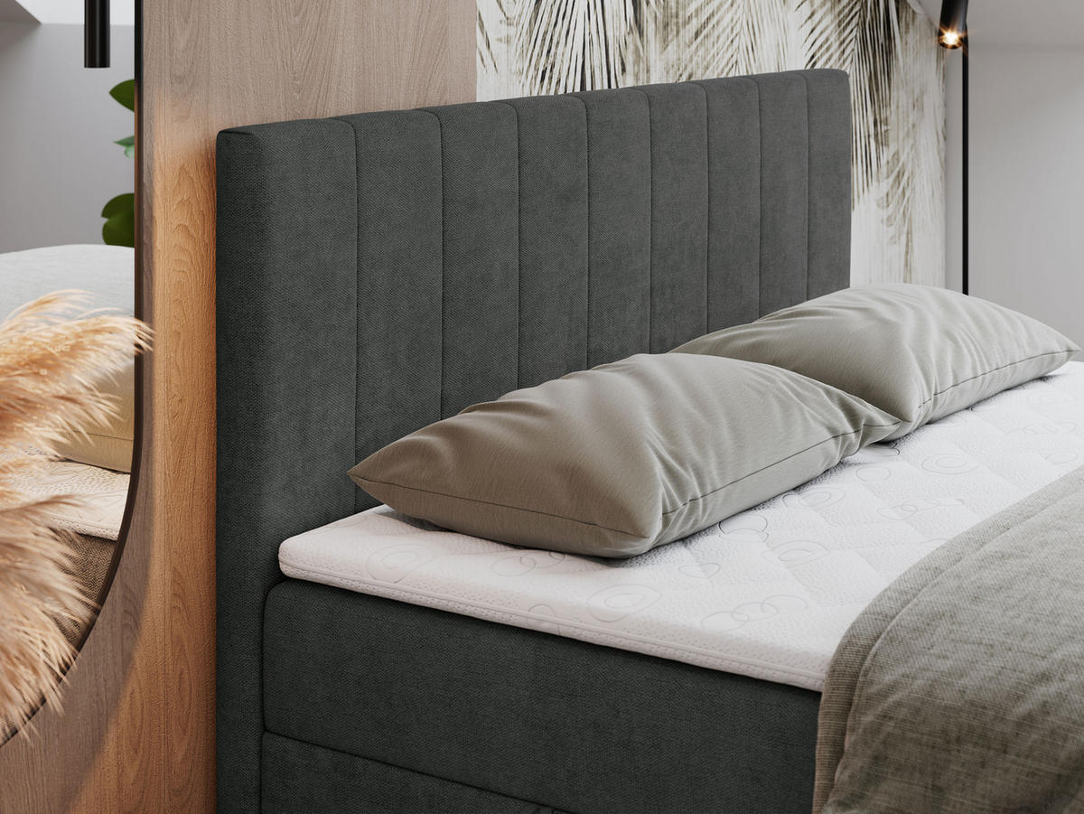 BOXBETT LOPE 120/200 - Dunkelgrau Strukture - H3 - Dunkelgrau, Holz/Textil (120/200cm)