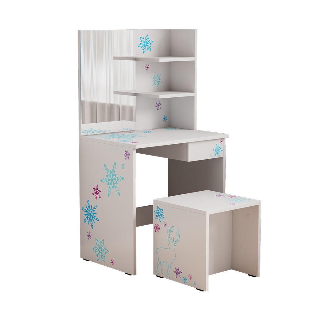 SCHMINKTISCH Schneeflocke Weiß 55 cm mit Hocker - Weiß, Holzwerkstoff (55/103/40cm) - Vicco