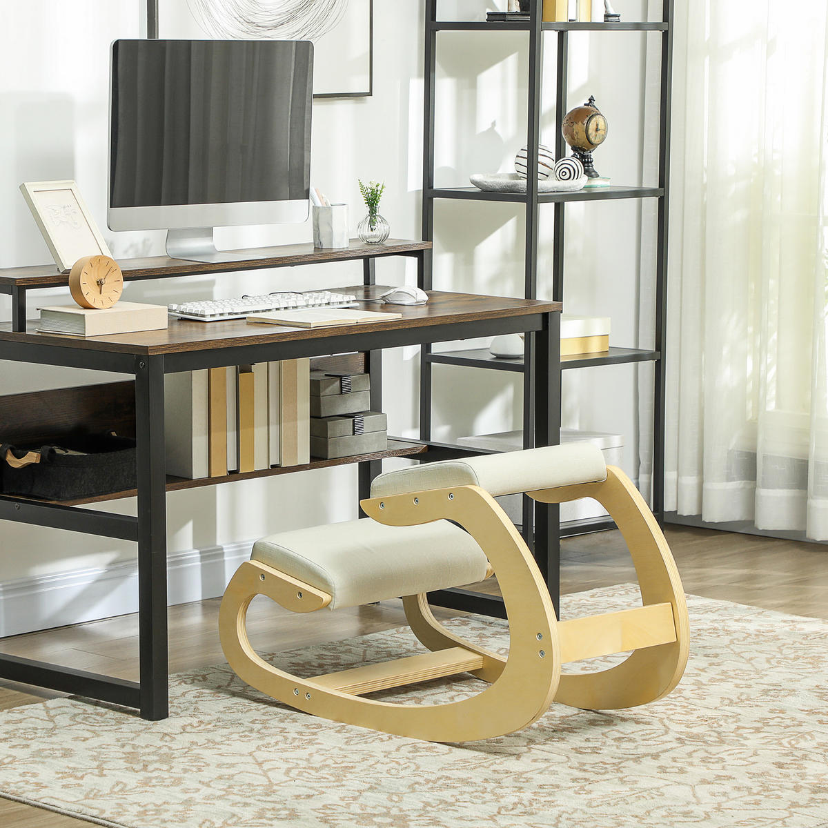 ERGONOMISCHER Kniehocker für Homeoffice, verbessert die Körperhaltung, Creme - Creme, Holz/Textil (85/55/55cm) - HOMCOM