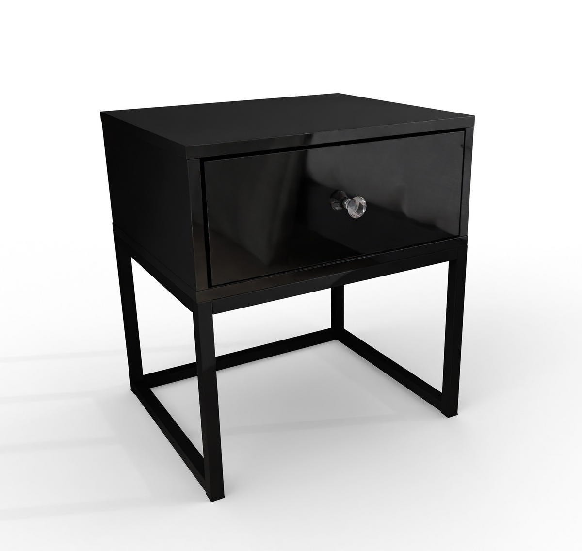 NACHTTISCH BLANCO LOFT Schwarz Hochglanz auf schwarzem Gestell Kristallgriff - Schwarz Hochglanz, Holzwerkstoff (45/53/37cm) - Lookway