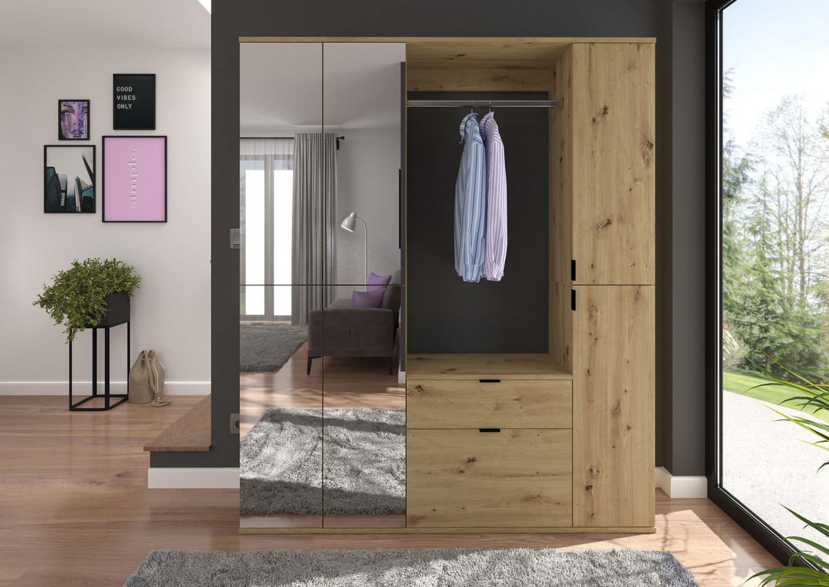 GARDEROBENKOMBINATION 4tlg. Projekt X Garderobe in Artisan Eiche Nachbildung B/H/T: 152x193x34 cm - Eiche Artisan, Holzwerkstoff (152/193/34cm)