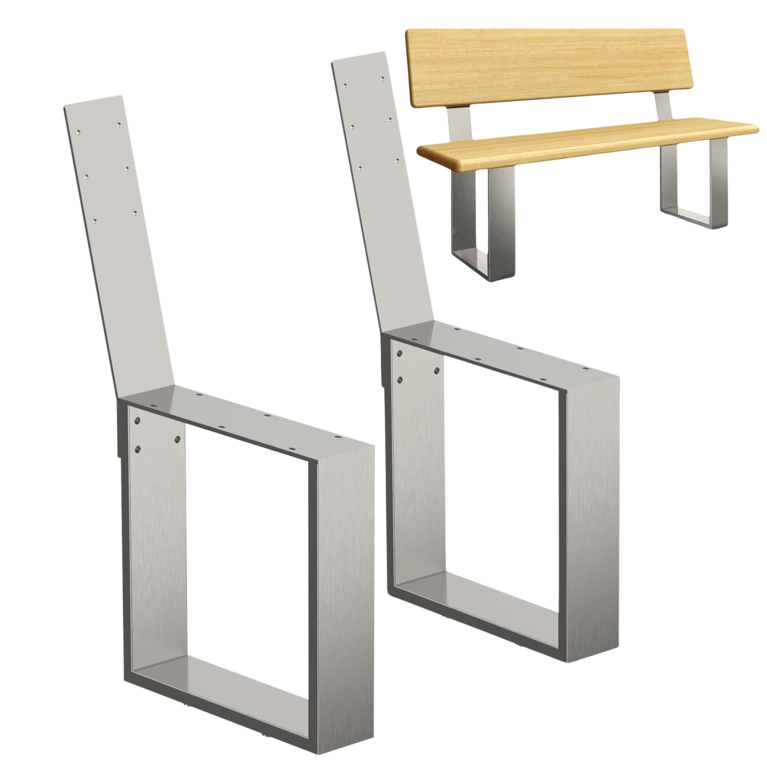 BANKGESTELL mit Lehne 2x aus Edelstahl Silber Bankbeine - Silberfarben, Metall (10/78.5/40cm) - DanDiBo