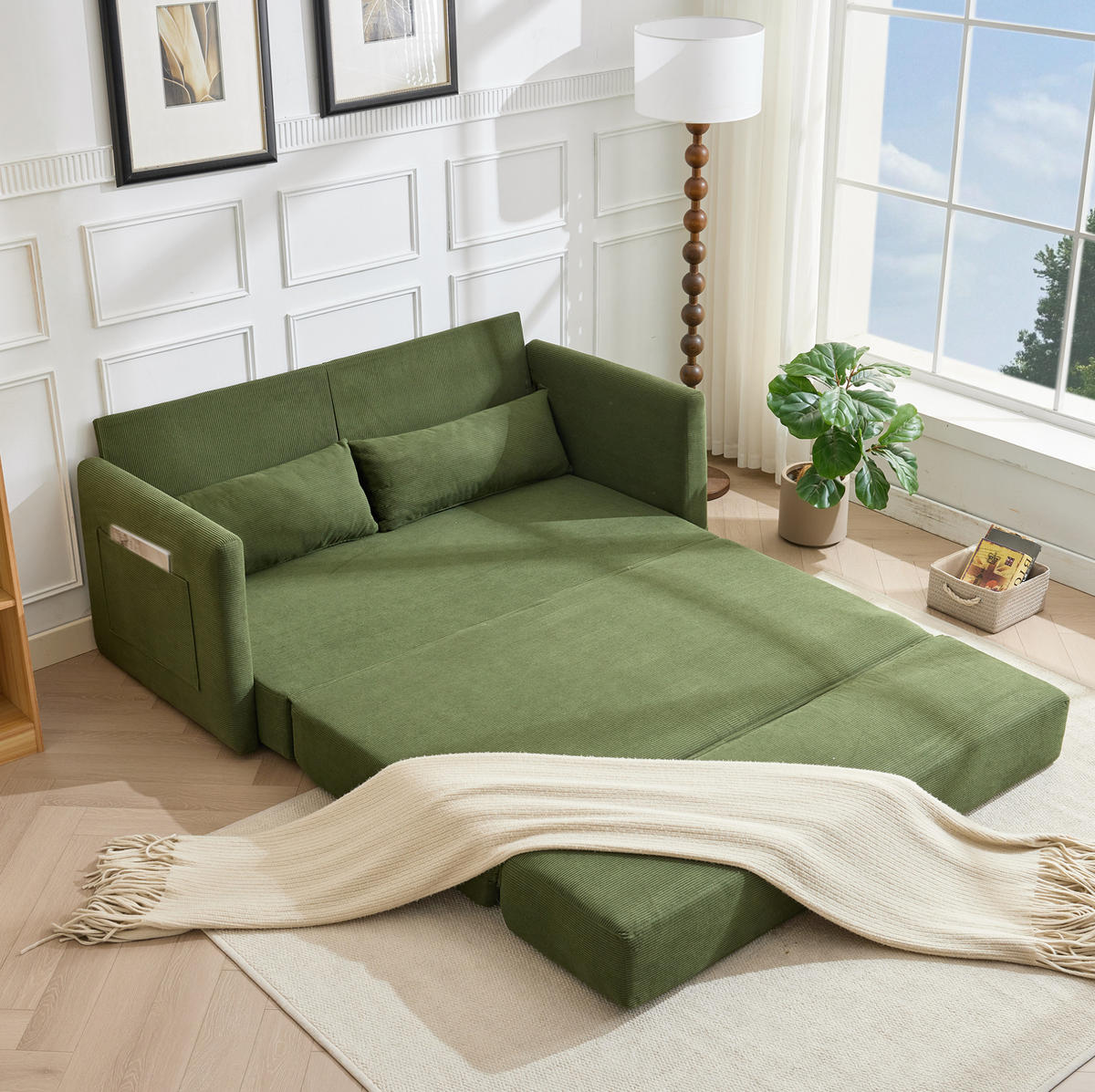 SOFABETT 2-Sitzer klappbar 165 cm Cord Grün - Grün, Metall (165/82/92cm) - Meubliv