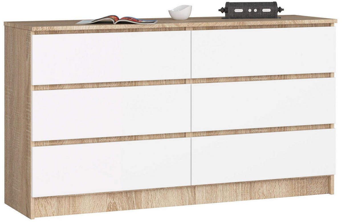 KOMMODE Sonoma Eiche, Weiß 138x40x77 cm - Weiß/Sonoma Eiche, Holzwerkstoff (138/77/40cm) - Akord