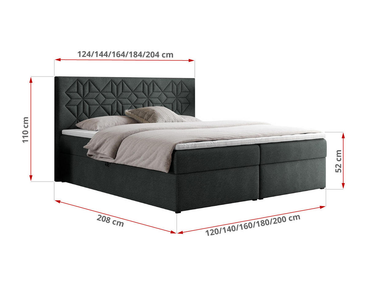 BOXBETT LEILA 120/200 Dunkelgrau Struktur - H3 - Dunkelgrau, Holz/Textil (120/200cm) - MKS