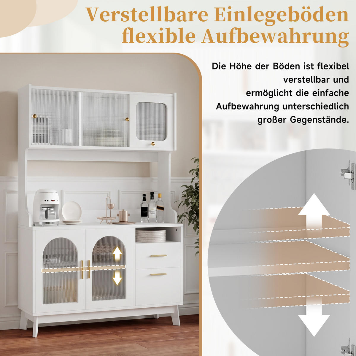 BUFFETSCHRANK 120x40x178 cm, 2 Steckdosen, USB-A/USB-C-Anschlüsse, Weiß - Weiß, Holzwerkstoff (120/178/40cm) - FOHERE