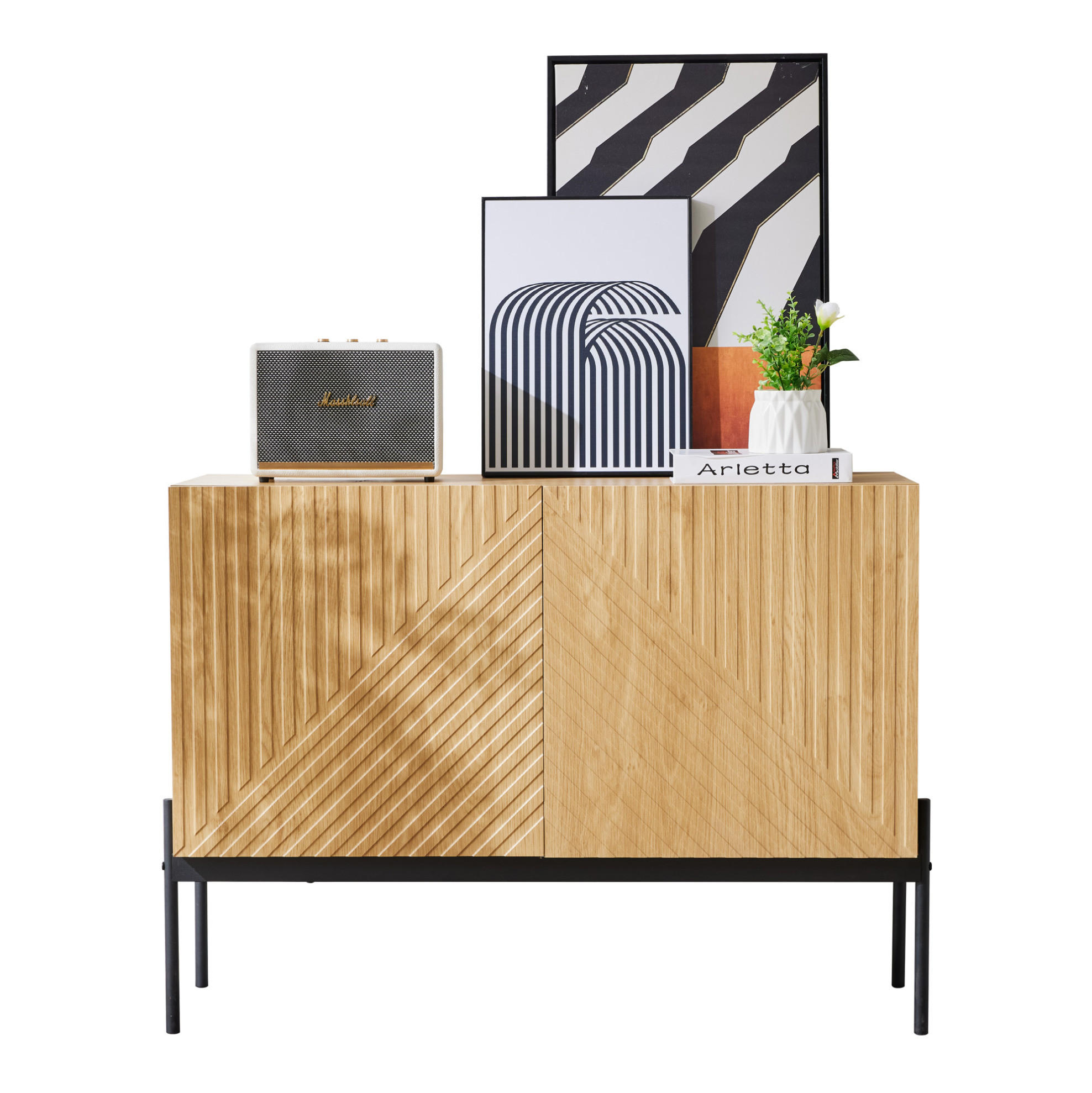SIDEBOARD 100/40/75 cm mit 2 Türen, Metallbeinen und verstellbarem Einlegeboden - Naturfarben, Holzwerkstoff (100/75/40cm) - BEAOK