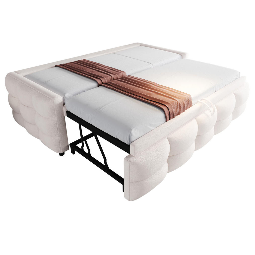 OKWISH ROZKLÁDACÍ čalouněná postel 90/180x190 cm béžová z imitace beránčí kůže sametu s lamelovým roštem