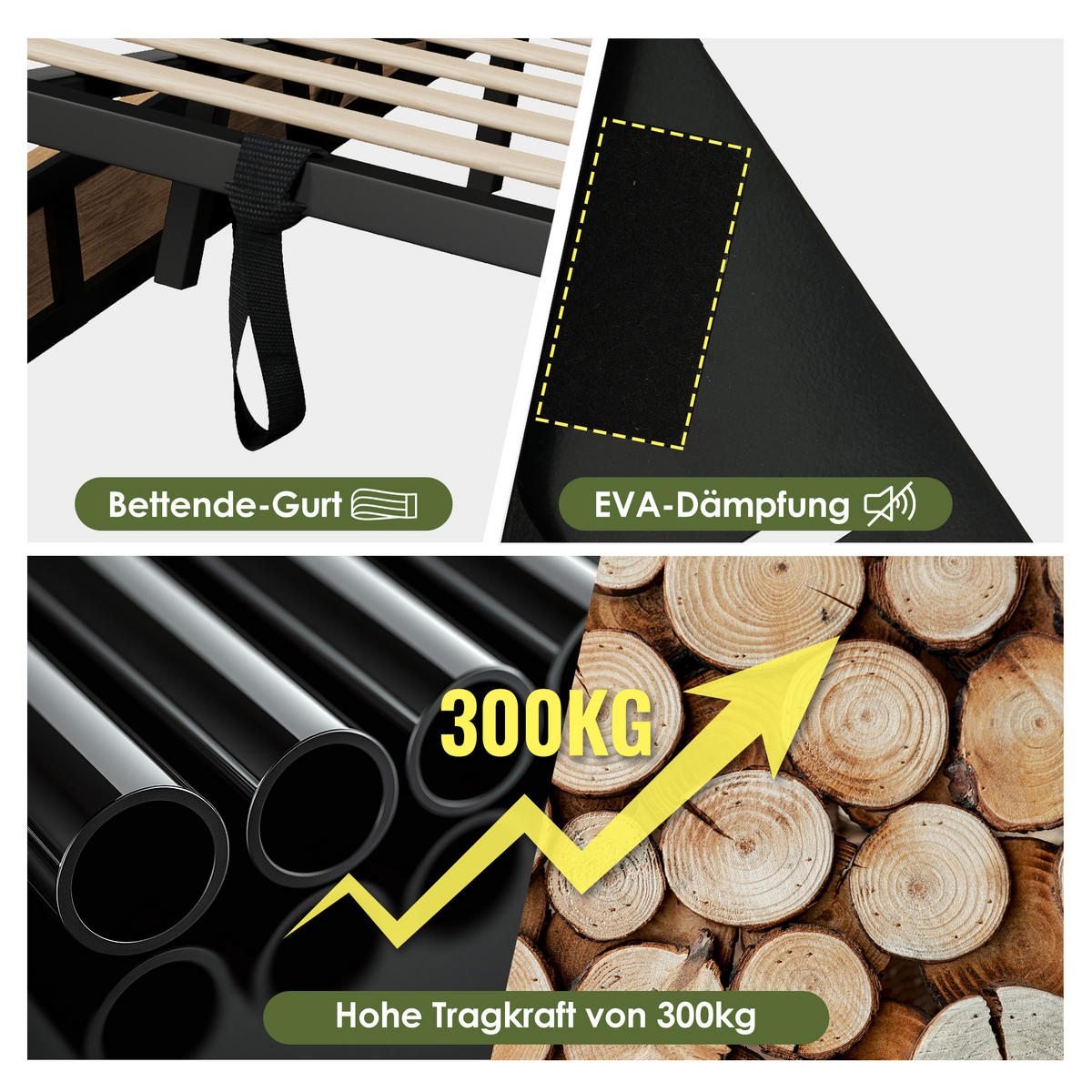 POLSTERBETT 180/200 cm Eiche mit Stauraum und USB- und Type-C-Anschlüssen - Eichefarben, Holzwerkstoff (180/200cm) - OKWISH