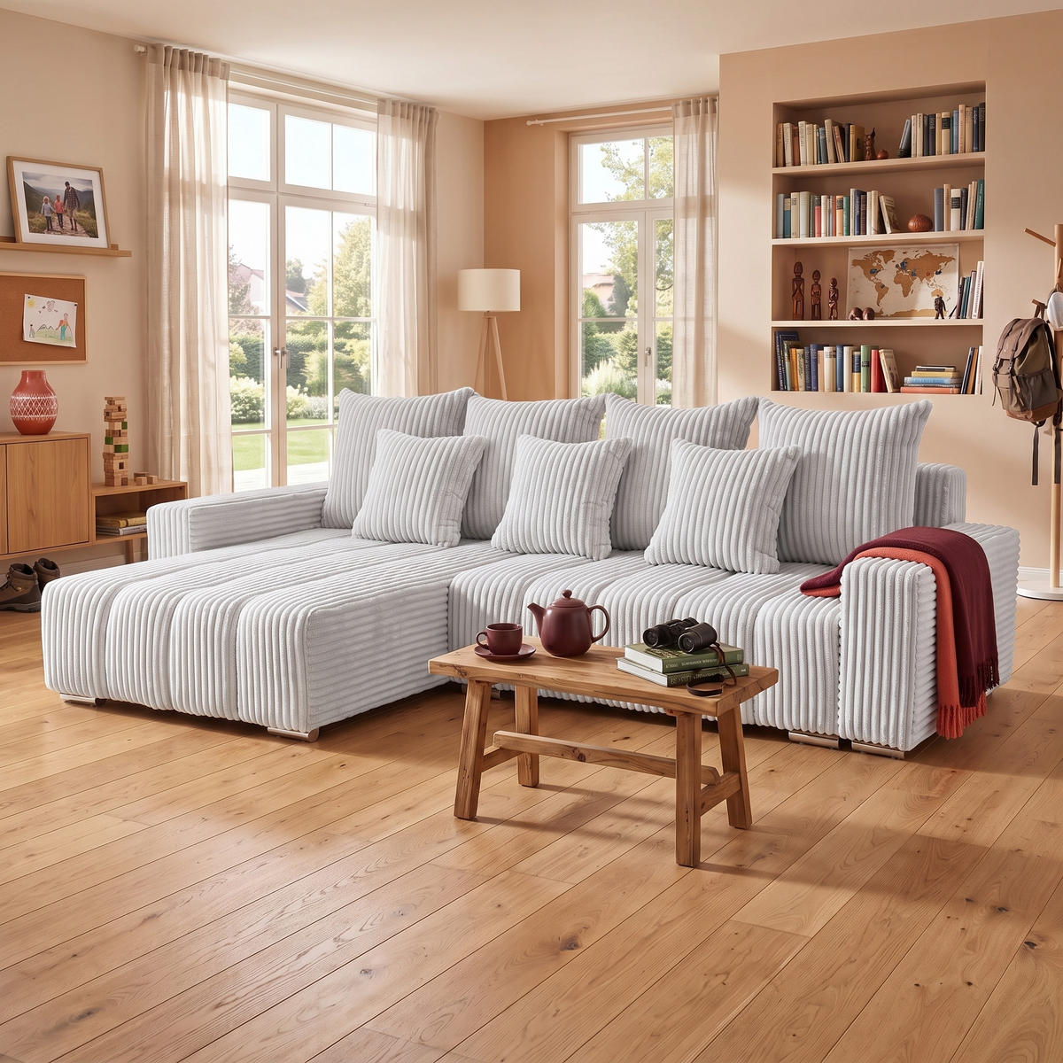 ECKSOFA PIANO L Links mit Schlaffunktion 137x234 Cord Hellgrau - Silberfarben/Hellgrau, Holz/Textil (278/178cm) - Muffo