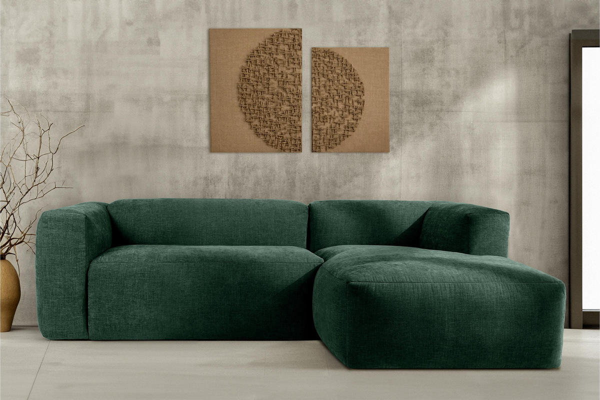 ECKMODULSOFA-RECHTS BUFFO 3/4 Sitzer mit extrem weicher Sitzfläche, Gewebestoff, maritim - Grün, Textil (237/180cm) - KONSIMO®