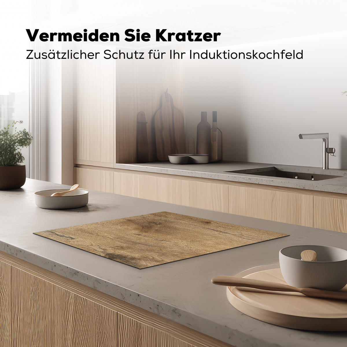 HERDABDECKPLATTE Holz - Braun - Holzoptik 58x51 cm - Eichefarben, Kunststoff (58.3/0.2/51.3cm) - MuchoWow