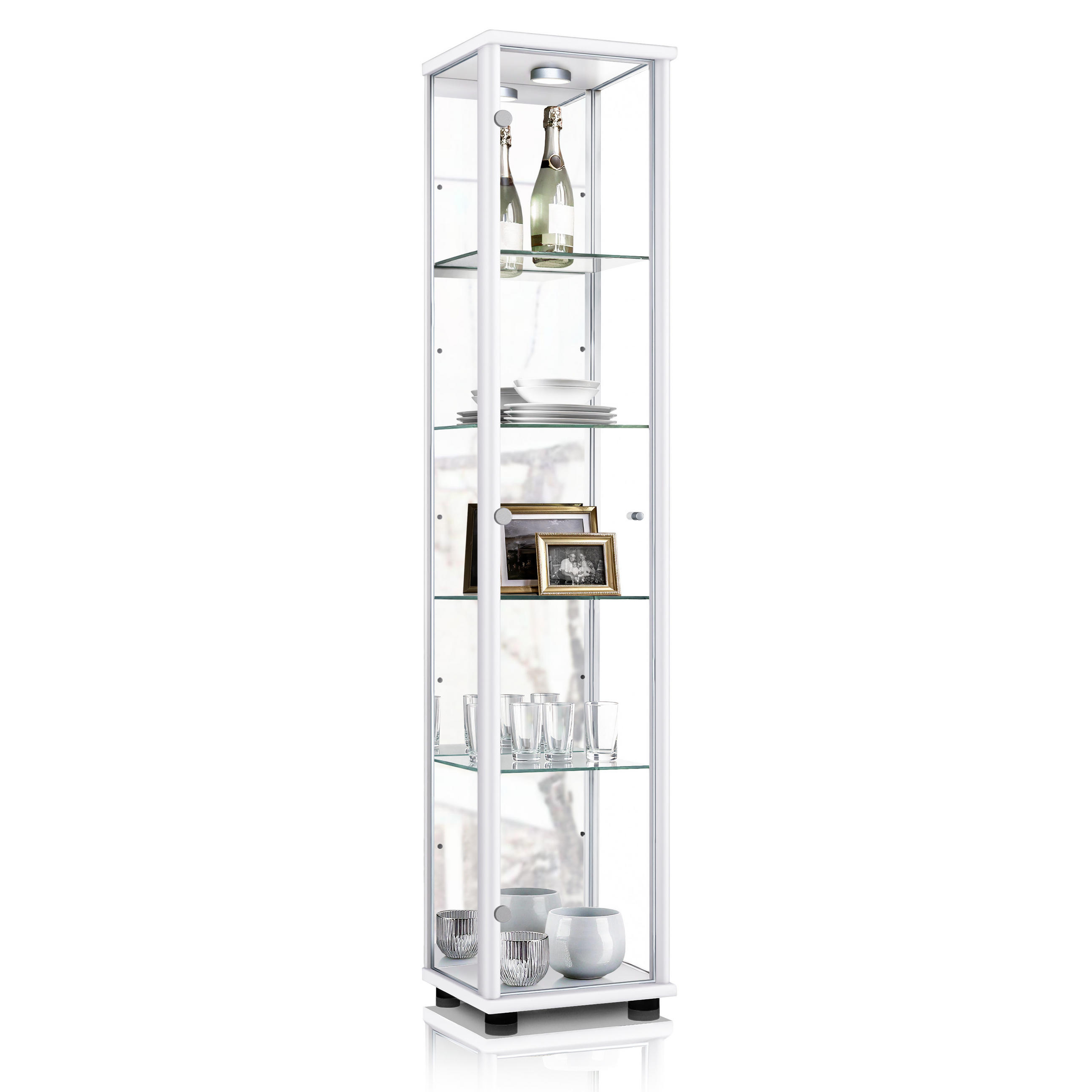GLASVITRINE 33/37/176 cm mit Spiegel, LED & 4 höhenverstellbaren Glasböden - Transparent/Silberfarben, Glas/Holzwerkstoff (37/176/33cm) - K-Möbel