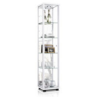 GLASVITRINE 33/37/176 cm mit Spiegel, LED & 4 höhenverstellbaren Glasböden - Transparent/Silberfarben, Glas/Holzwerkstoff (37/176/33cm) - K-Möbel