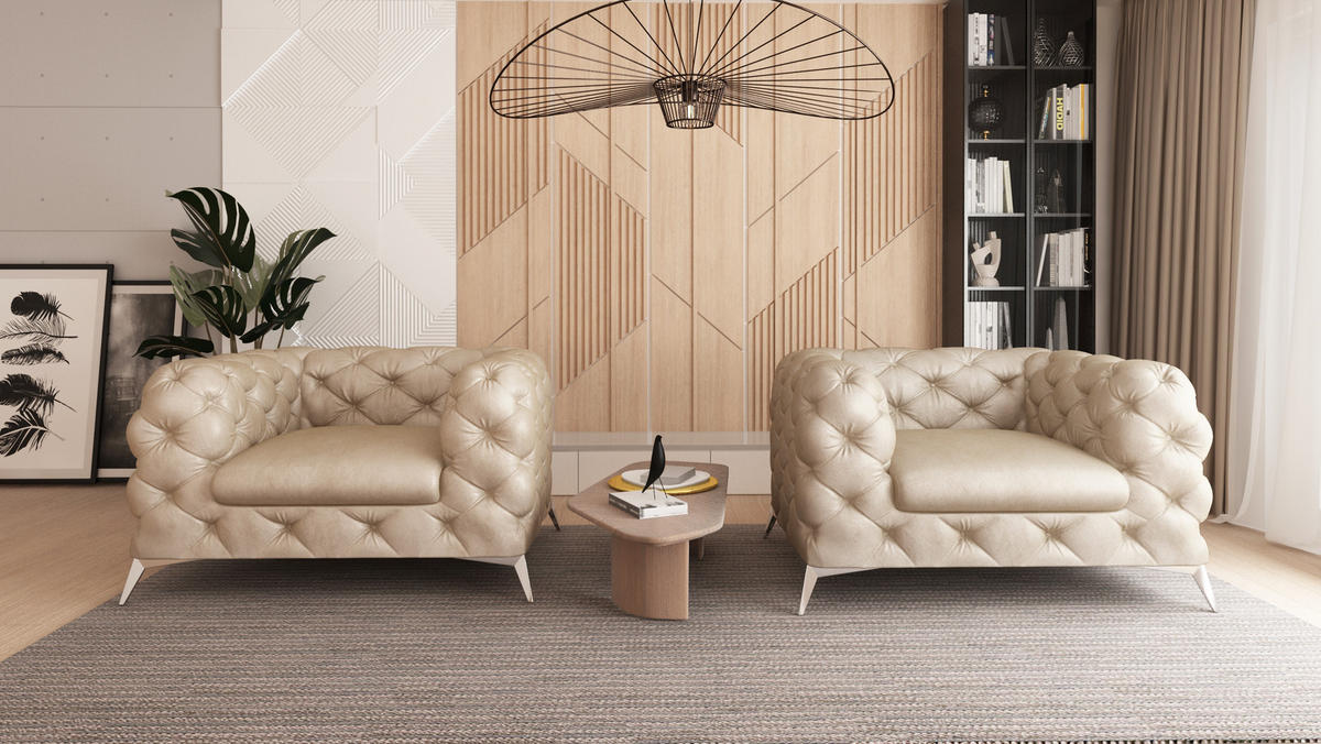 CHESTERFIELD-SESSEL Quantum Beige Samt - Beige/Silberfarben, Holz/Textil (125/75/100cm) - S-Style Möbel