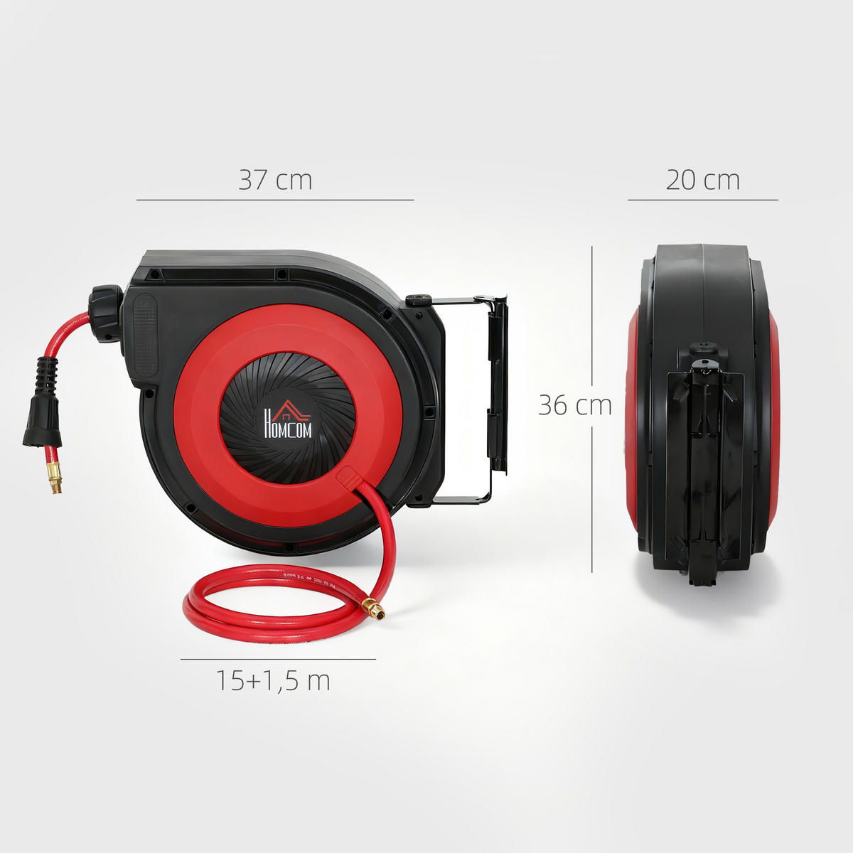 AUTOMATIK Druckluftschlauchtrommel 15m+1,5m Druckluftschlauch, max. Druck: 10Bar - Multicolor, Kunststoff (20/36/37cm) - HOMCOM