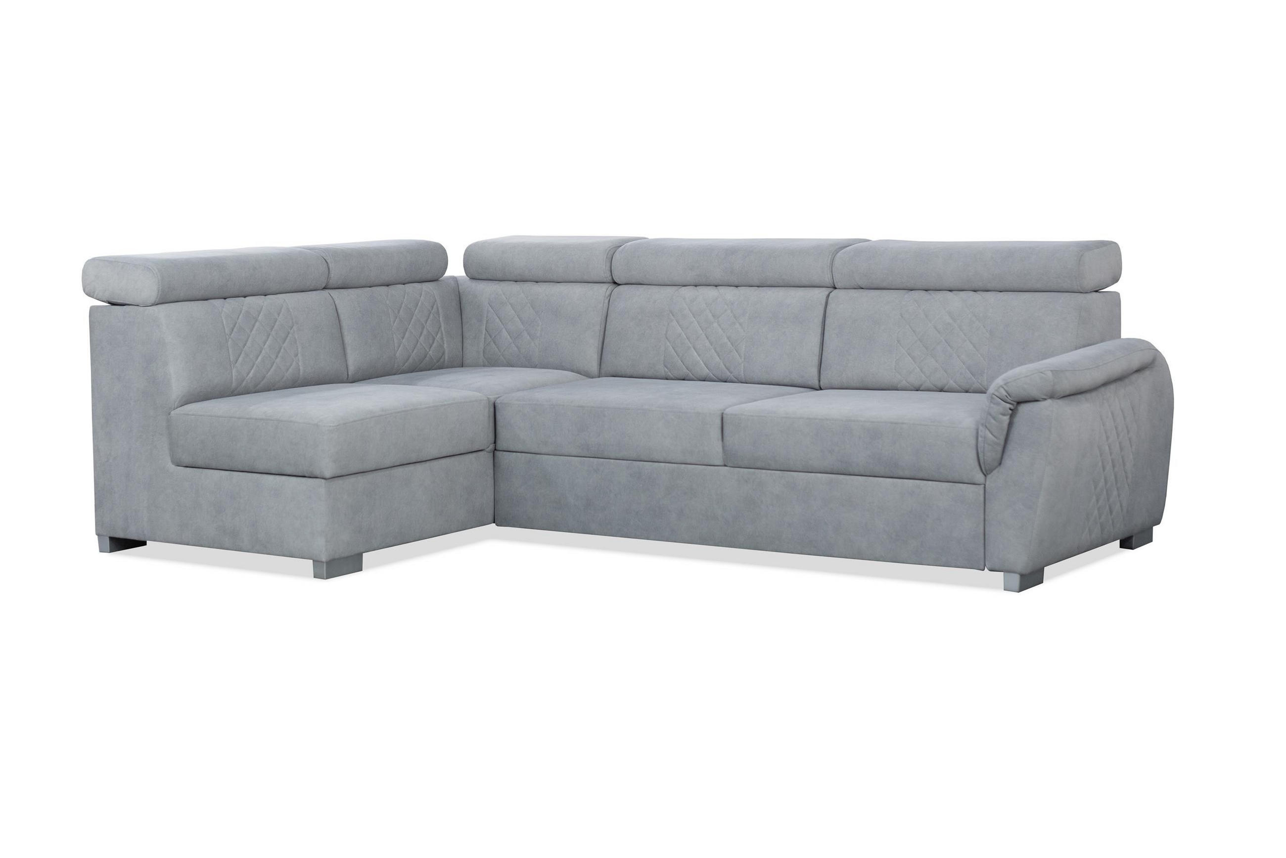 ECKSOFA Ravini Grau, mit Schlaffunktion und verstellbaren Kopfstützen, linke seite - Grau, Holzwerkstoff (253/156cm) - Bettso