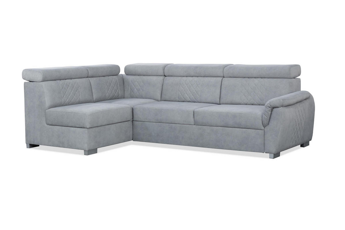 ECKSOFA Ravini Grau, mit Schlaffunktion und verstellbaren Kopfstützen, linke seite - Grau, Holzwerkstoff (253/156cm) - Bettso