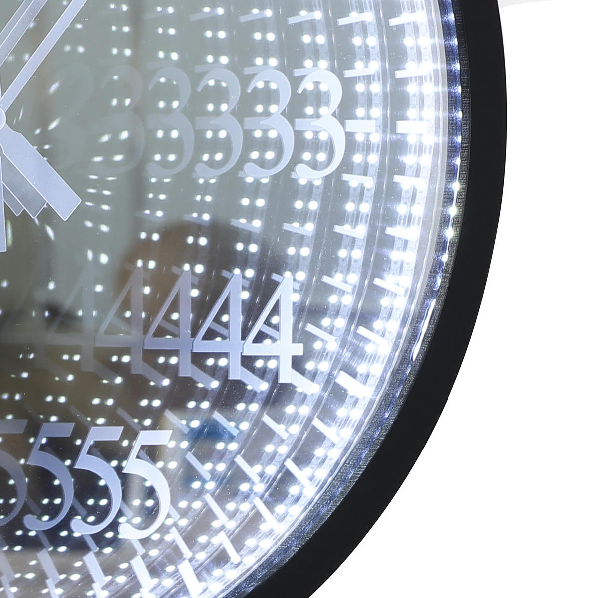 40X40CM Runder LED-Spiegel mit Uhrfunktion - Schwarz, Glas (40/40/3.5cm) - Hometopia