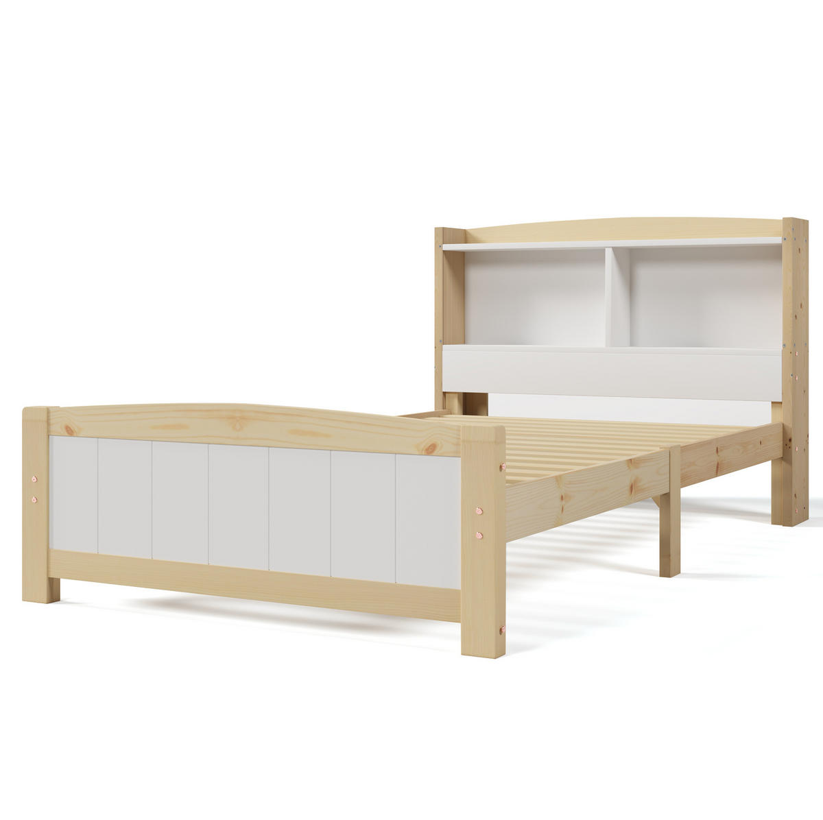 EINZELBETT aus Massivholz und MDF 90x200 cm Weiß mit Stauraum-Kopfteil und Federkernmatratze - Weiß, Holz (90/200cm) - IVMEU
