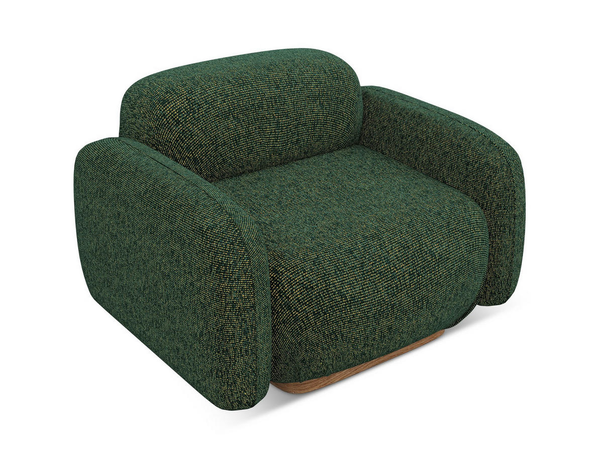 SESSEL Strukturstoff Stoff Grün - Dunkelgrün/Braun, Holz/Textil (110/73/95cm) - Makamii