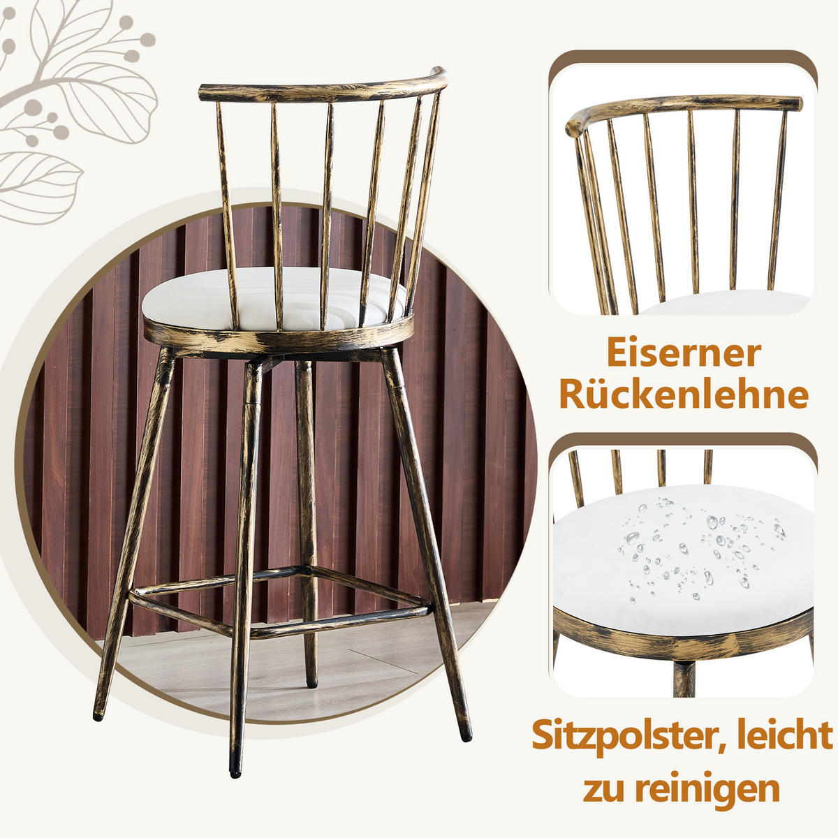 BARHOCKER DE-36670 2er Set mit PU-Bezug und Metallgestell Weiß - Weiß, Metall (39/96/39cm) - ComfortXL