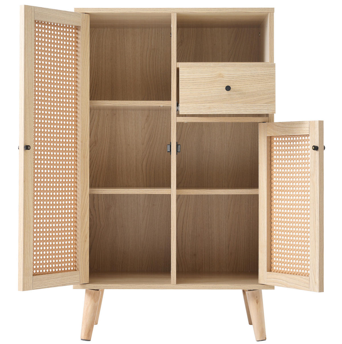 SIDEBOARD 60/40/101 cm Eiche aus Spanplatte mit Rattantüren - Eichefarben, Holzwerkstoff (60/101/40cm) - OKWISH