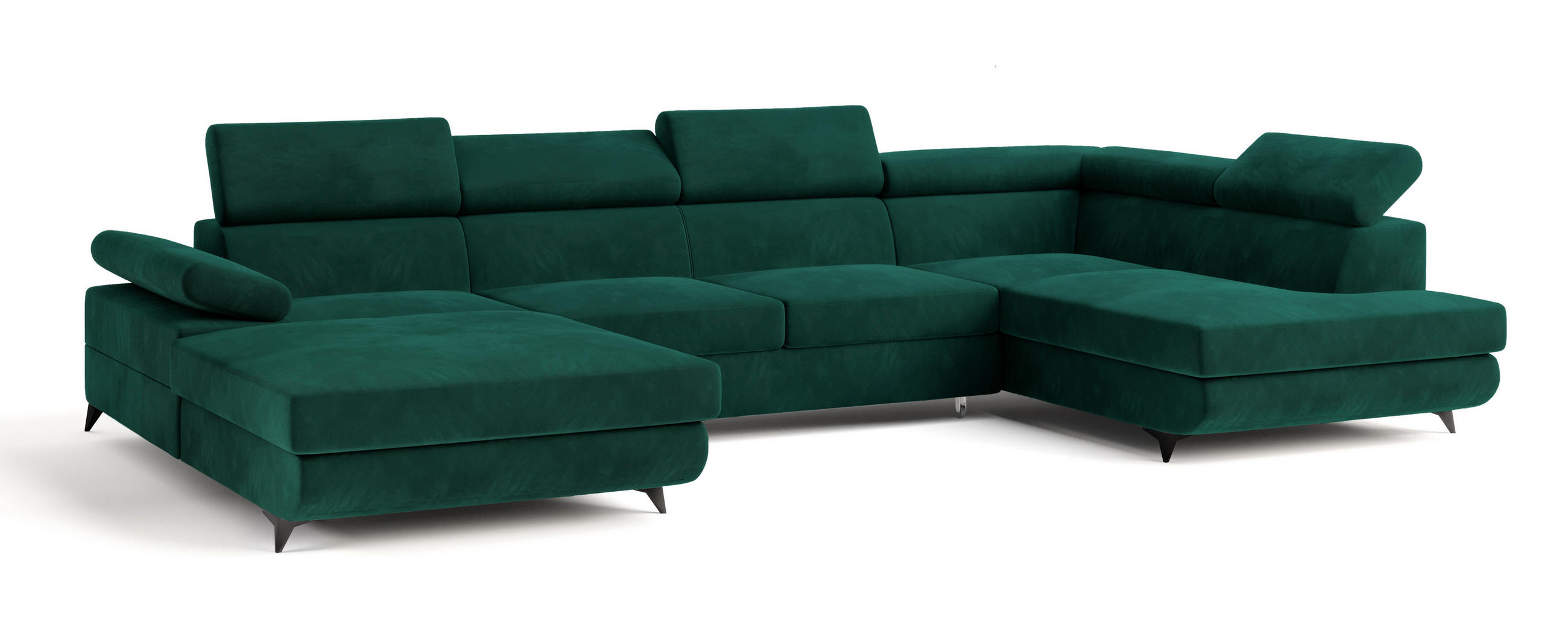 WOHNLANDSCHAFT RUBANO R-S Grün Velours-Stoff mit Schlaffunktion - Grün, Holz (339/89/190cm) - MASSENO