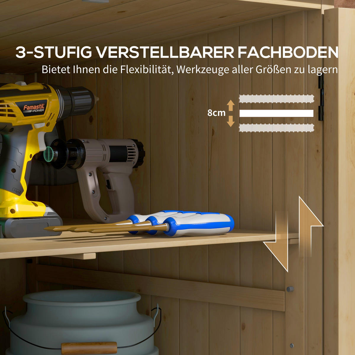 GARTENSCHRANK, Wetterfester Geräteschuppen, Doppeltür, für Garten Balkon, Holz, Natur - Fichtefarben, Holz (88/90/77.5cm) - Outsunny