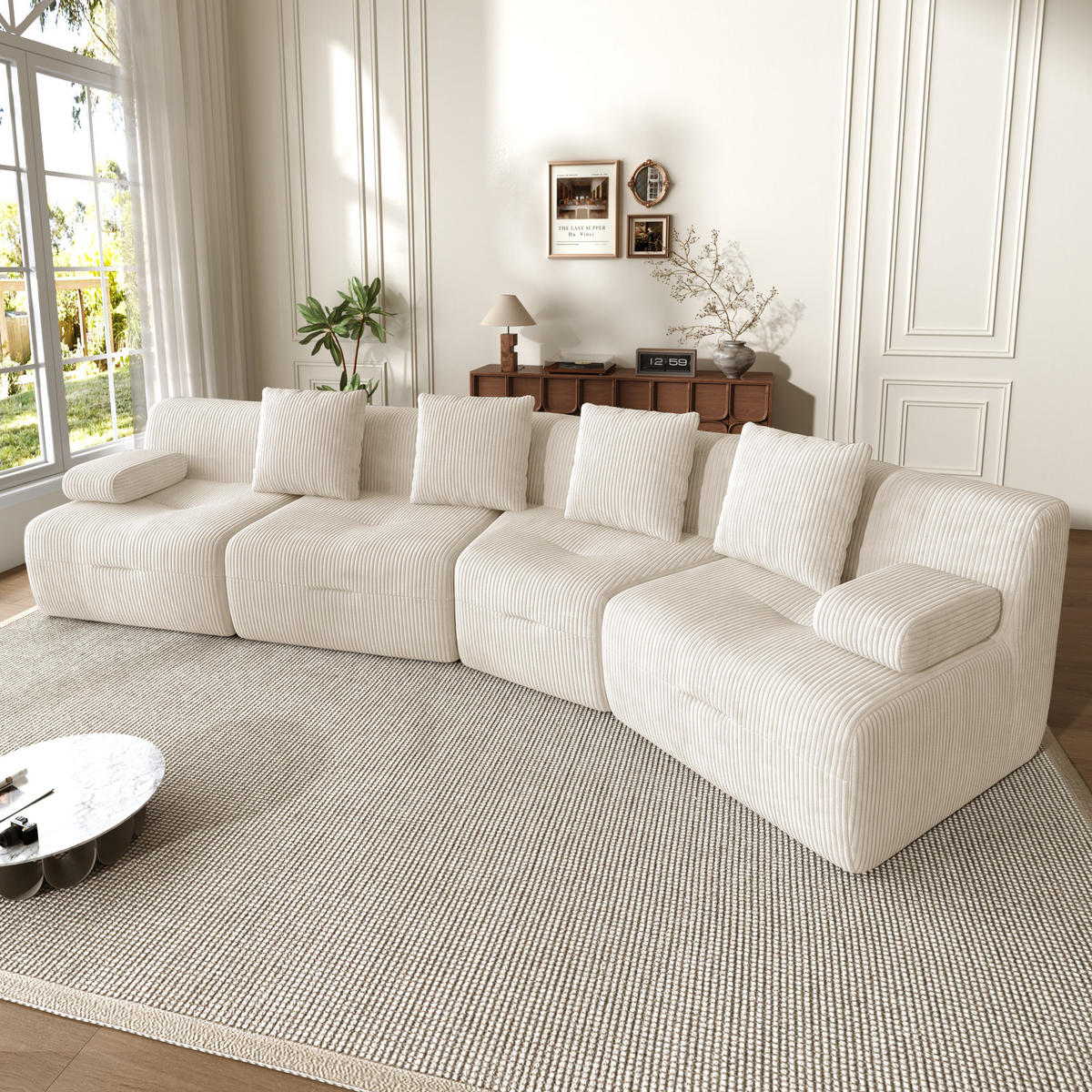 4-SITZER-SOFA modular Cord Kompression, DE-42936, Hellbeige - Beige, Textil (311/65/90cm) - ComfortXL