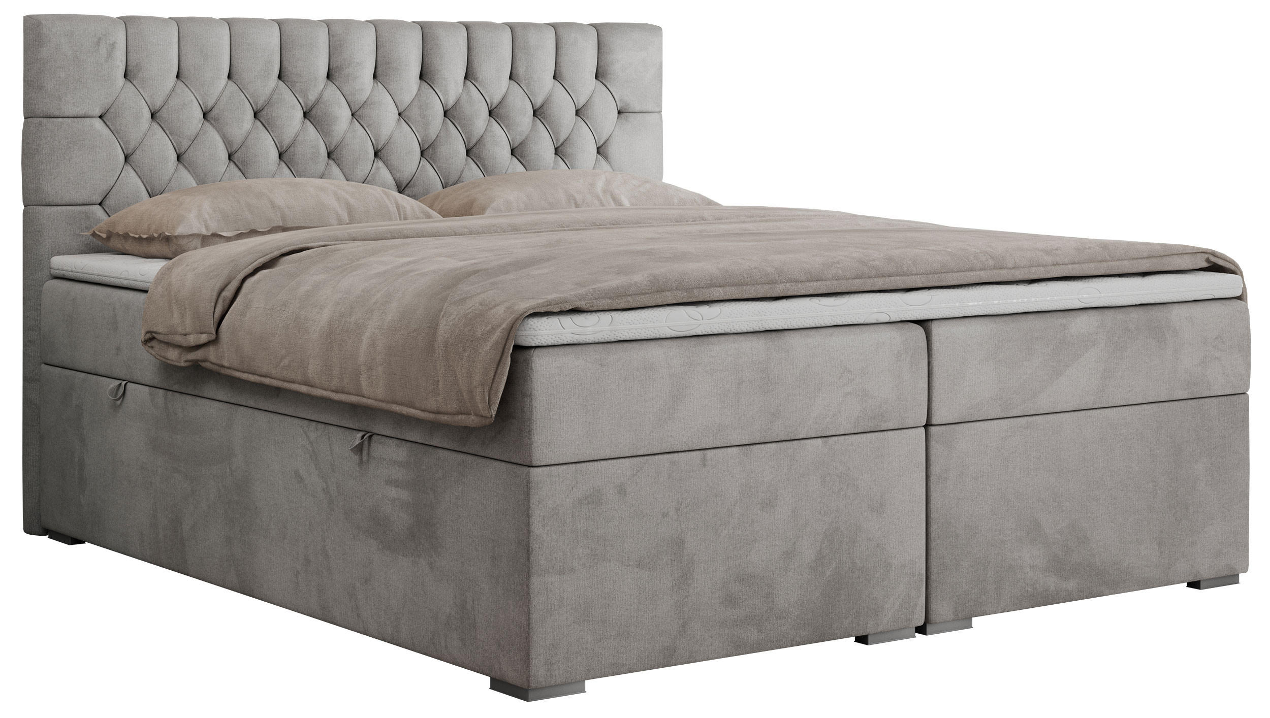 BOXBETT PERA 180/200 Hellgrau Velvet - H3 - Hellgrau, Holz/Textil (180/200cm) - MKS