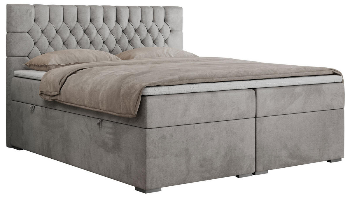 BOXBETT PERA 160/200 Hellgrau Velvet - H4 - Hellgrau, Holz/Textil (160/200cm) - MKS