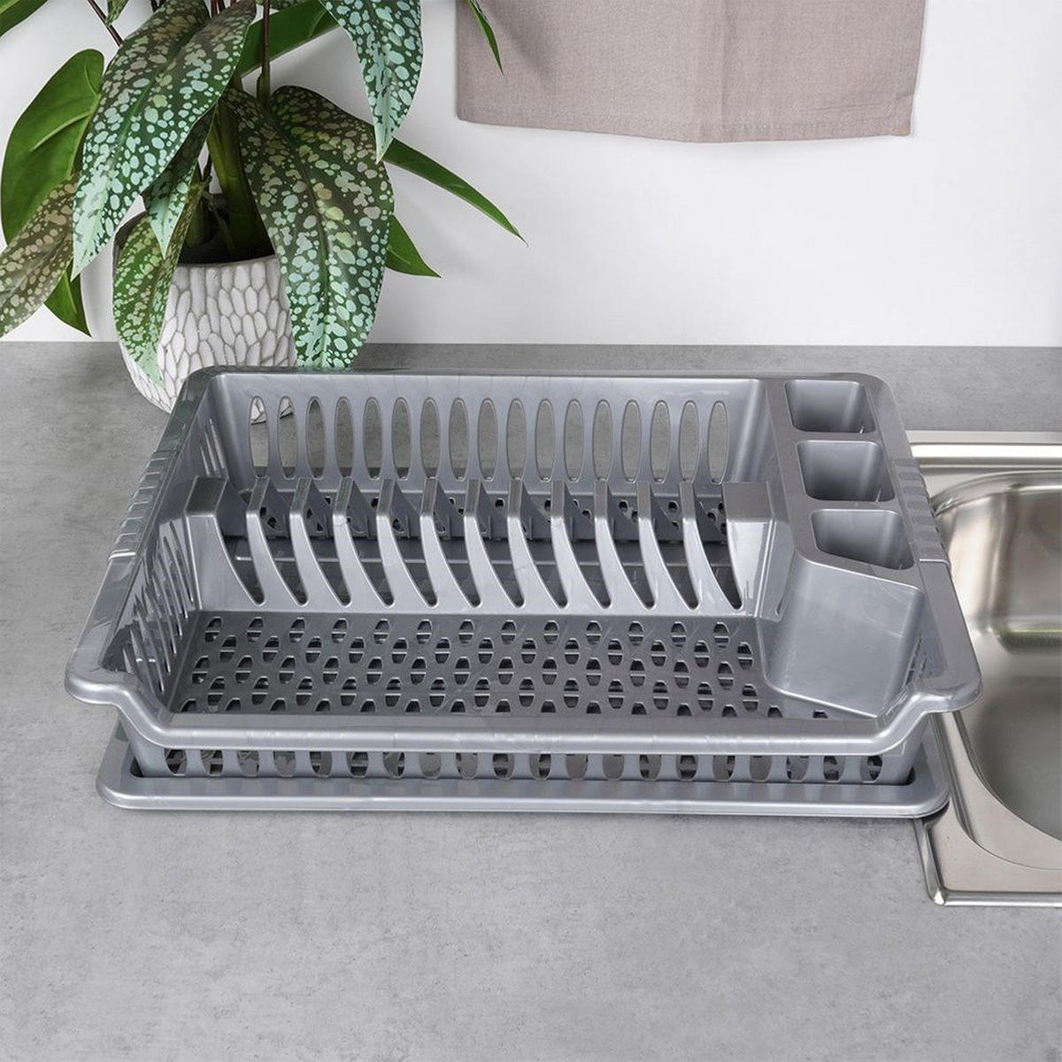 GESCHIRRTROCKNER Grauer 46x37x8,5 cm - Grau, Kunststoff (46/8.5/37cm) - Orion 