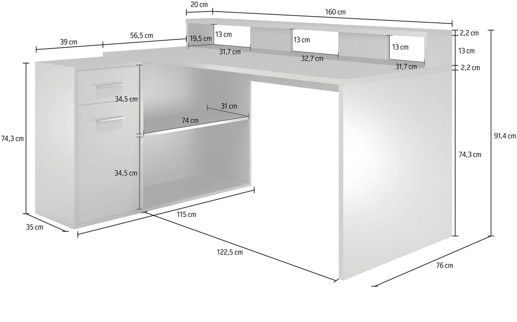 SCHREIBTISCH Weiß - Weiß, Holzwerkstoff (115/160/91cm) - ebuy24