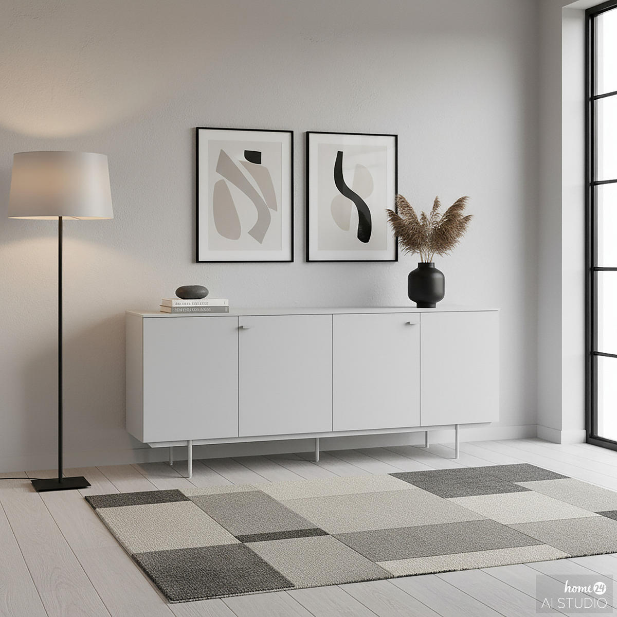 SIDEBOARD - Hellgrau - Hellgrau, Holzwerkstoff/Metall (200/80/45cm) - home24