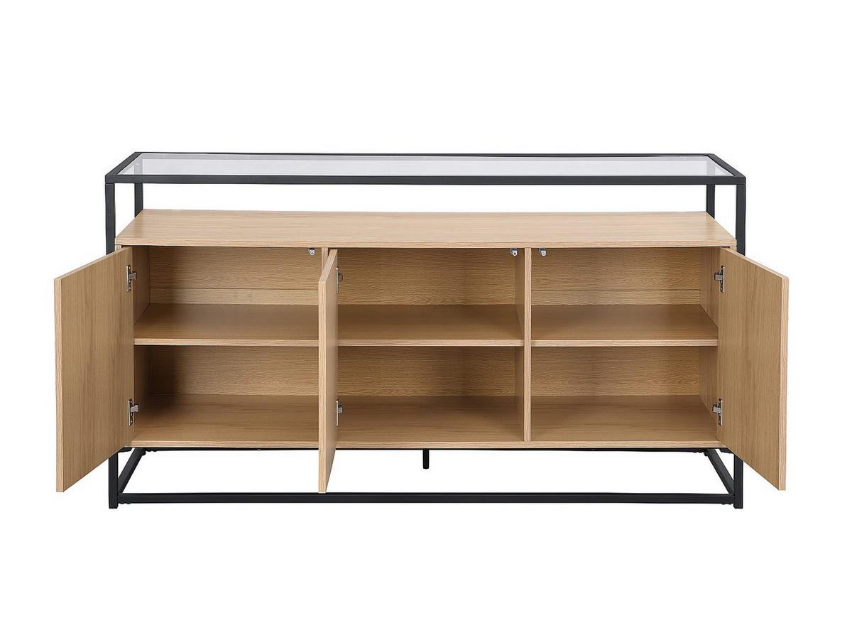 SIDEBOARD mit 3 Türen - MDF, gehärtetes Glas & Metall - Hell - CAMATA - Naturfarben, Holz (150/80/50cm) - Vente-Unique