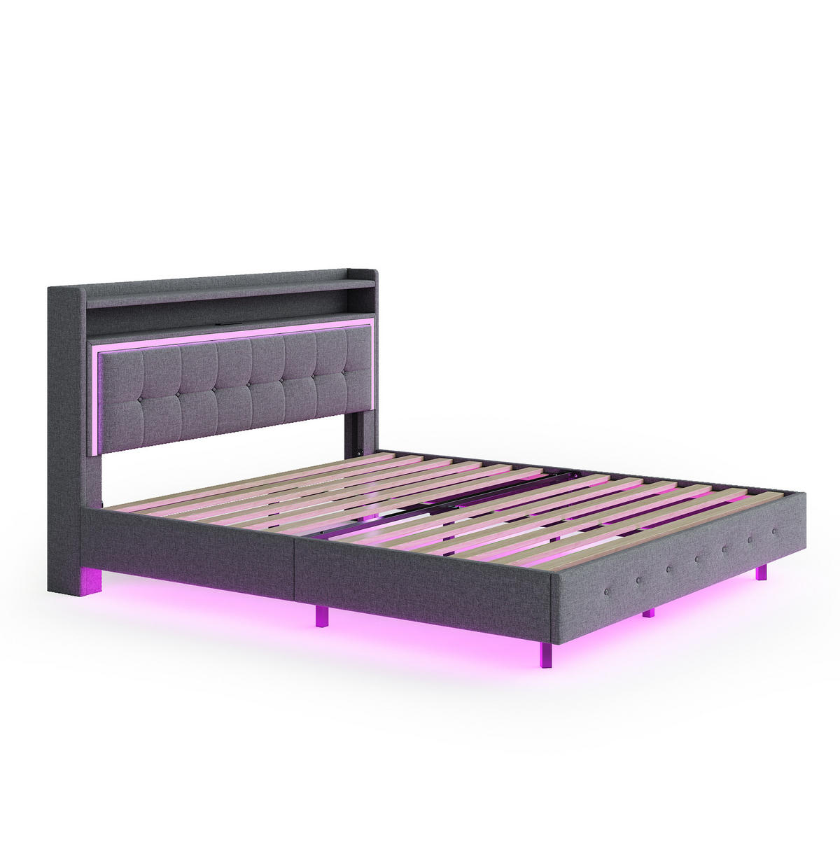 POLSTERBETT mit USB-Steckdose und LED 140x200 cm Grau - Grau, Metall (140/200cm) - Meubliv