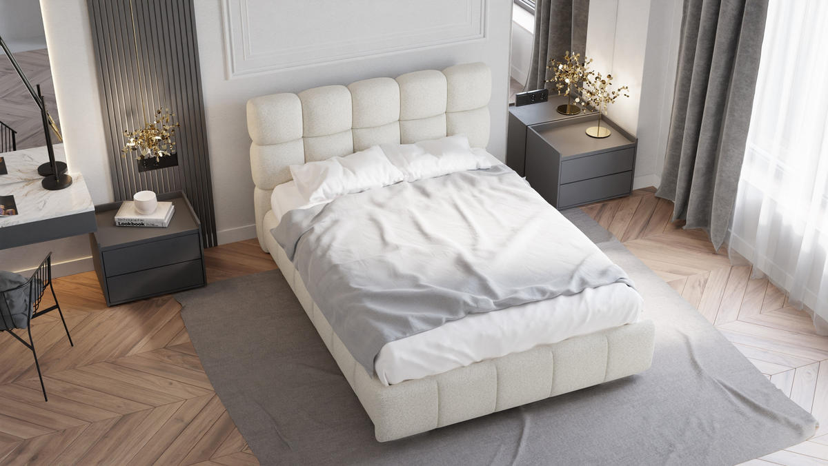 POLSTERBETT Bliss 140 x 200 cm mit Bettkasten und Lattenrost Taschenfederkernmatratze KOKOS H3 / H4 - beige - Beige, Holz (140/200cm) - Panda Möbel