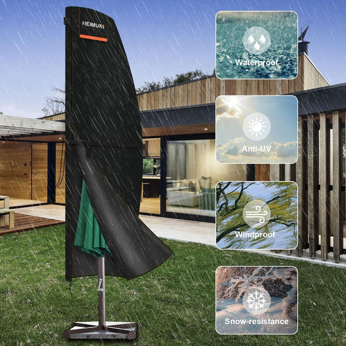 AMPELSCHIRM Schutzhülle 230 cm Wasserdicht UV-Beständig - Schwarz, Textil (70/230/45cm)