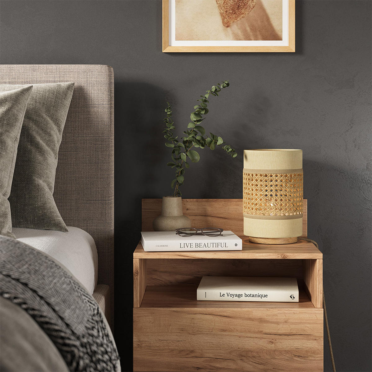 TISCHLAMPE Morten Rattan/Creme 17.5 x 26.5 cm - Creme/Braun, Holz (17.5/17.5/26.5cm) - Vicco
