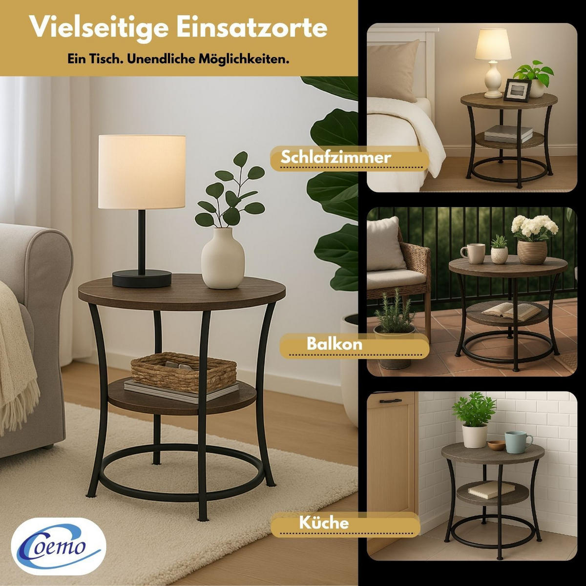 COUCHTISCH TAMY rund Grau 55/55 cm - Grau, Metall (55/55/55cm) - Coemo