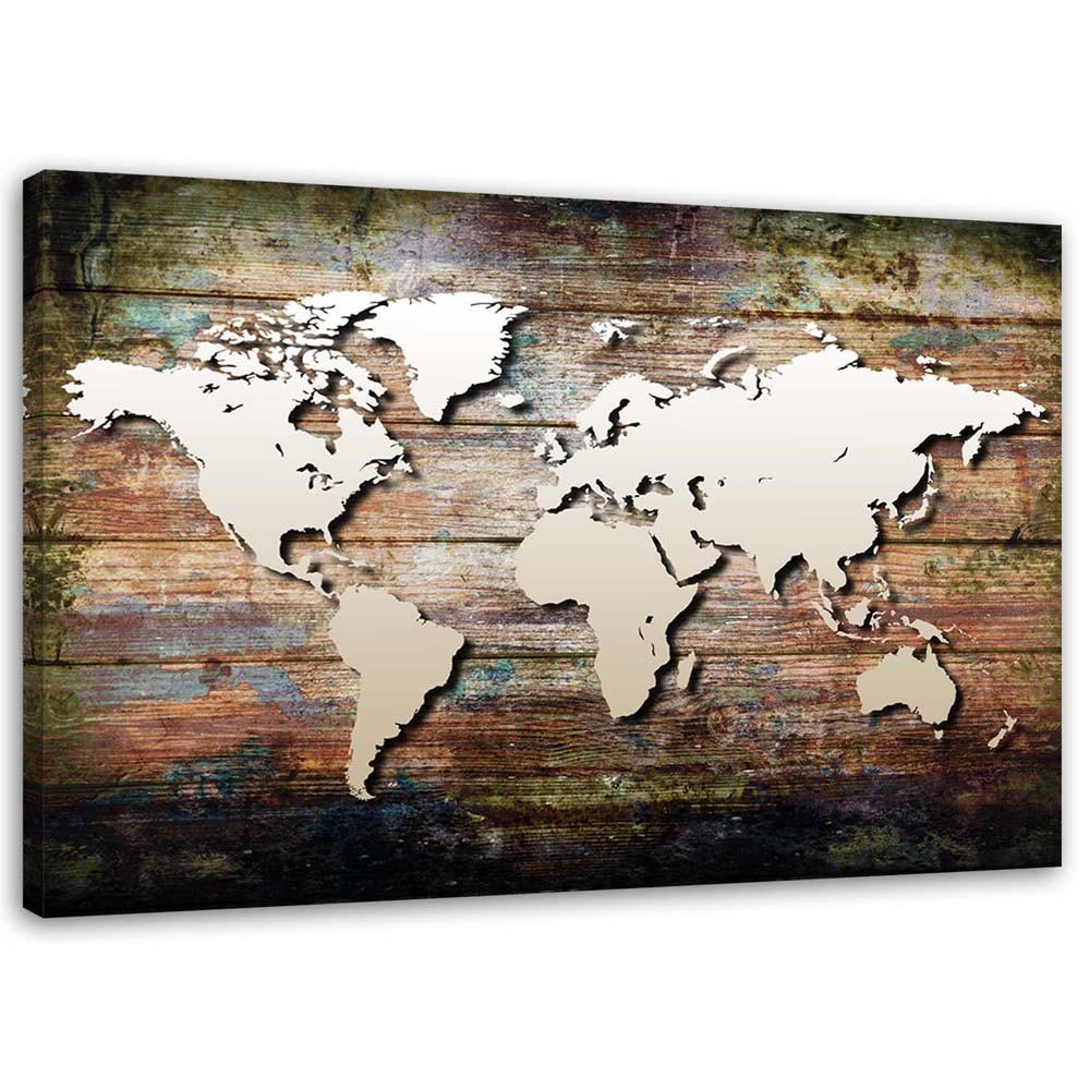 WANDBILD Weltkarte auf alten Tafeln 100x70cm - Braun, Textil (100/70cm) - Feeby