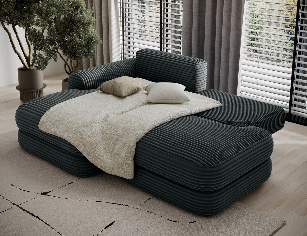 ECKSOFA RIPELI L-Form mit Schlaffunktion & Bettkasten – Modernes 3-Sitzer Sofa, Wellenfederung, 217 × 175 cm - Dunkelgrün/Schwarz, Kunststoff (217/175cm) - Wohnideebilder