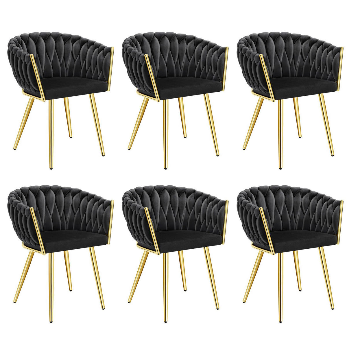 ESSZIMMERSTUHL 6er Set Astano,60,5 x 55 x 75 cm,schwarz/gold - Goldfarben/Schwarz, Textil (60.5/75/55cm) - tectake